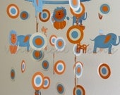 Orange and Blue Animal Friends Baby Paper Mobile