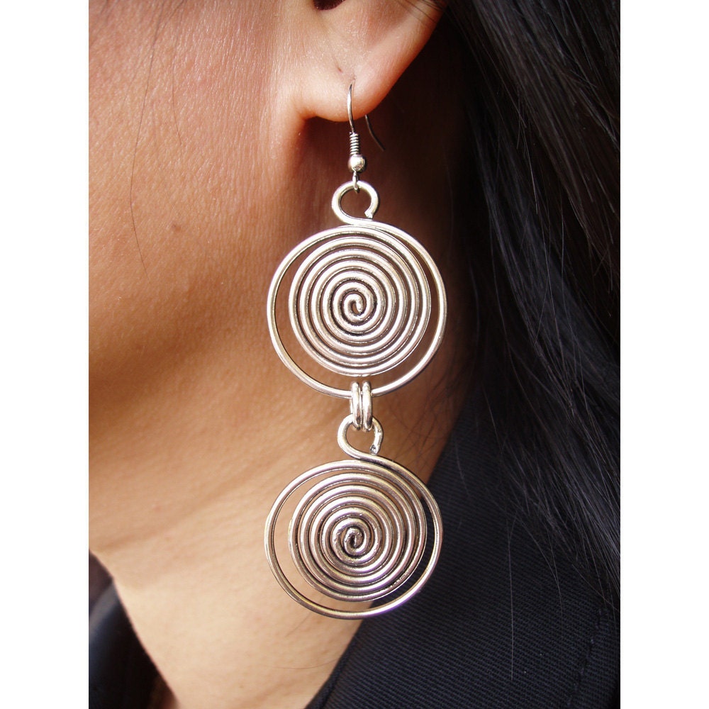 Wire spiral Earrings  - Doubble swirls