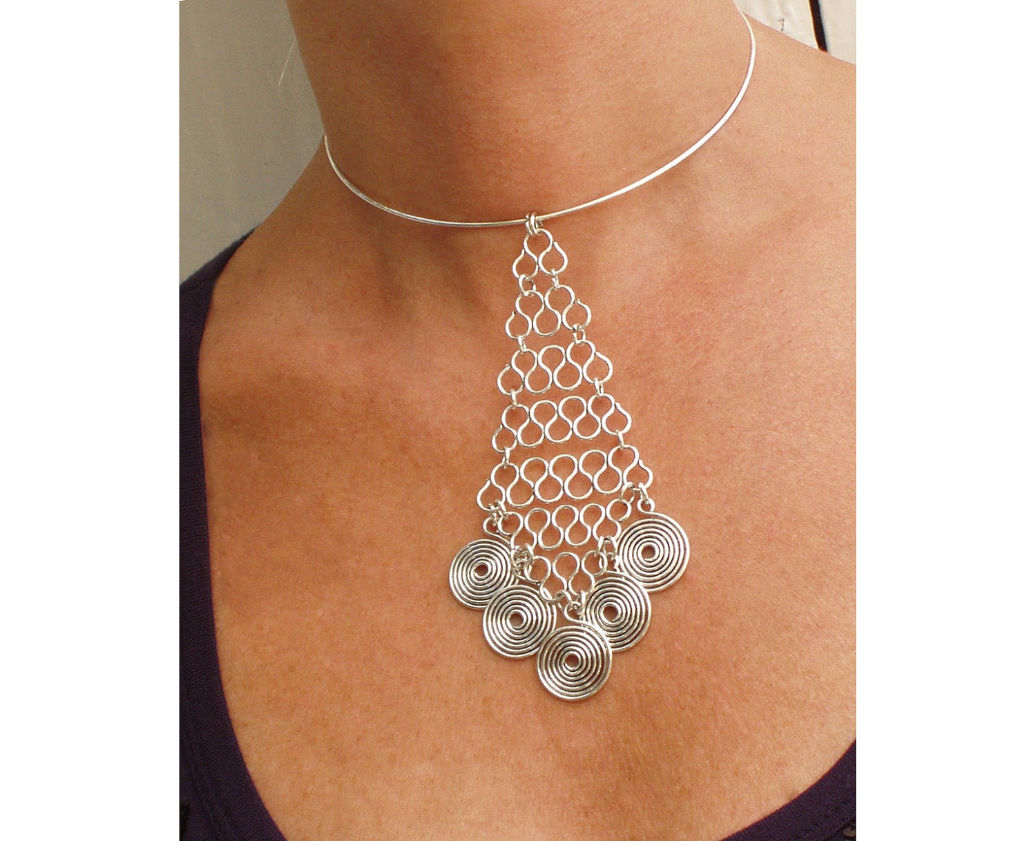 Wire Necklace- - Serpentine with 5 swirls