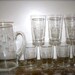 Vintage Pitcher and Glasses Etched Glass Juice Pitcher with 7 glasses