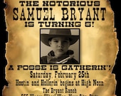 Wanted Poster Style Birthday Invitation - Digital File
