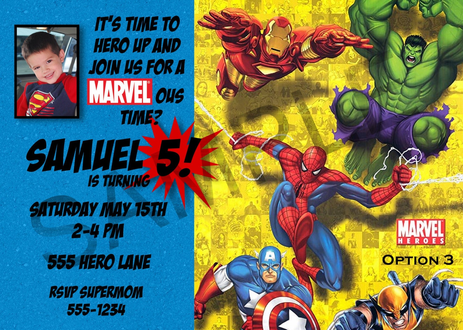 Marvel Heroes Birthday Party Invitation 5 Options Available- Digital File