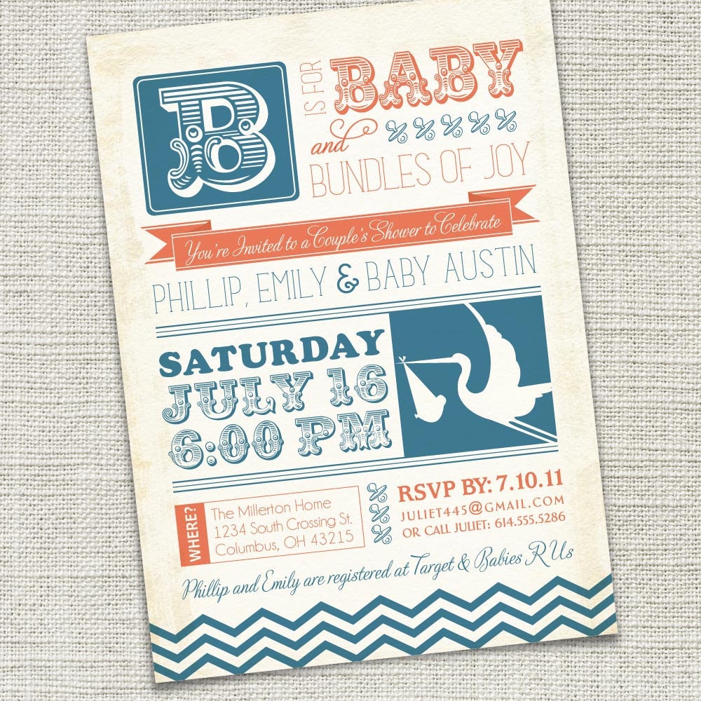 Vintage Retro Baby Shower Invitation (PRINTABLE)