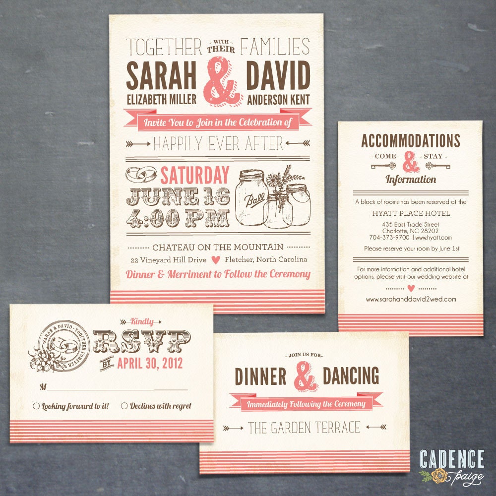 Wedding Mason Jars, Mason Jar Invitation, Mason Jar Wedding Invitation, Typographic Wedding Invitation (DIY PRINTABLE)