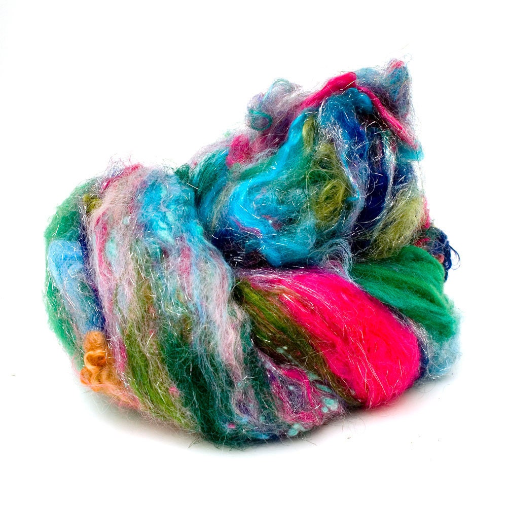 Fiber Batt, Art Batt, Fiber Art Batt for Spinning or Felting- "Drop-Kicked Unicorn" 4.75 ounces