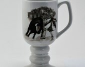 Ceramic Mug with Matador and Bull - Ornate Hispanic Drawing - Vintage 1965