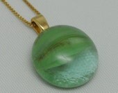 Lucky Green Glass Vintage Marble Recycled Into Wearable Art Pendant with 14 K Gold Bail