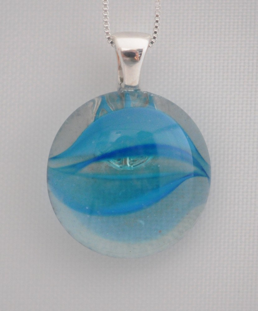 Turquoise Glass Vintage Marble Recycled Into a Pendant