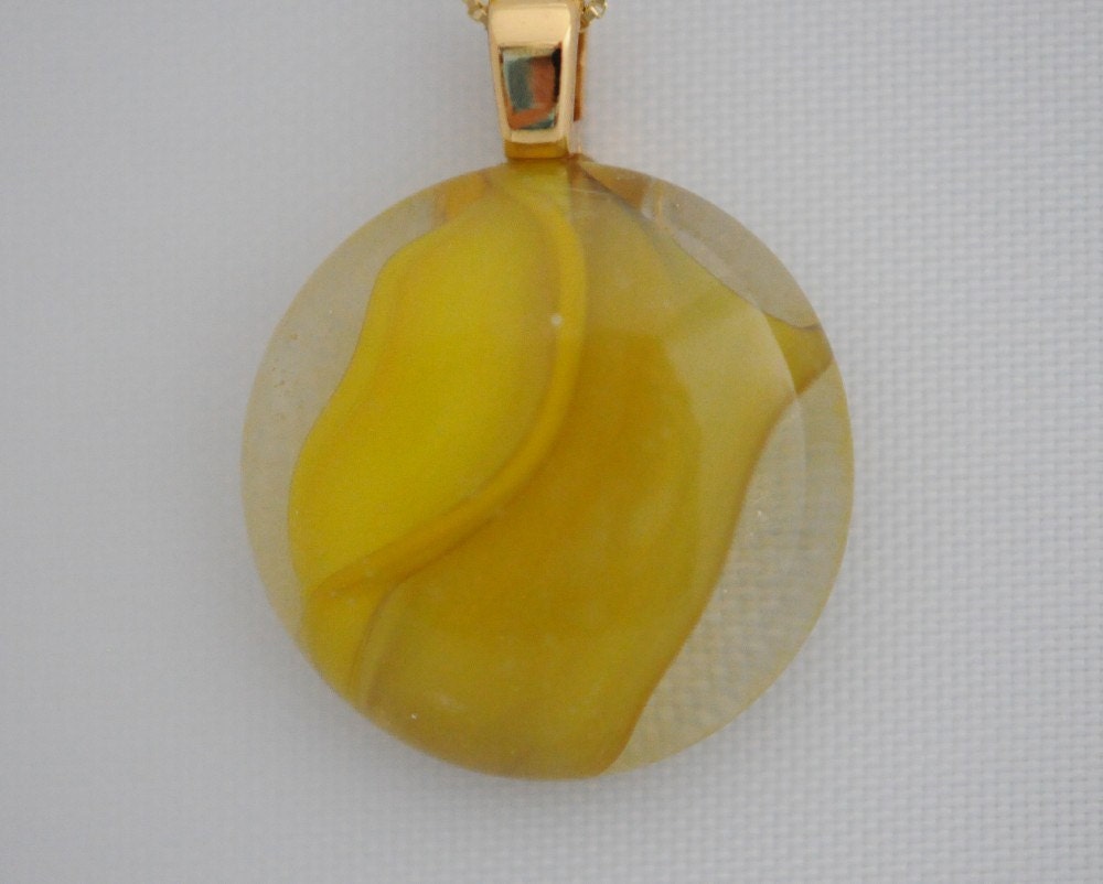 Marigold Glass Vintage Marble Recycled Into Wearable Art Pendant with 14 K Gold Bail