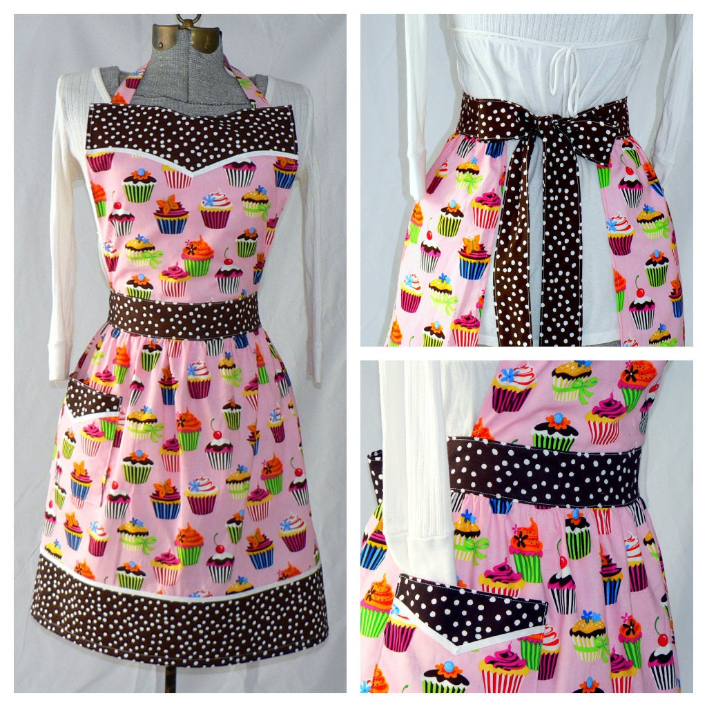 Cupcake Pinafore Bib Apron - Pink Sweet Tooth - cooking and baking fashion