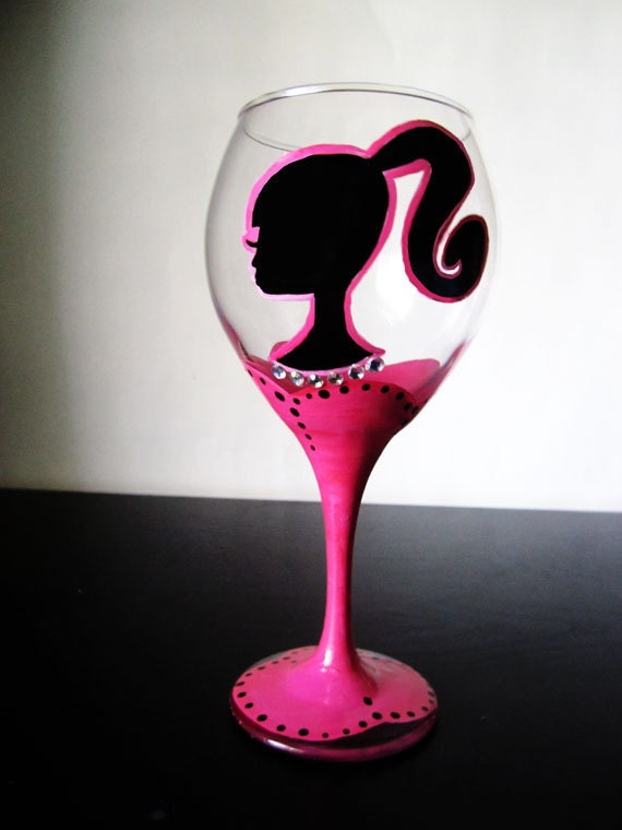 Items similar to BARBIE Goblet Wine Glass Hand painted - pink stem