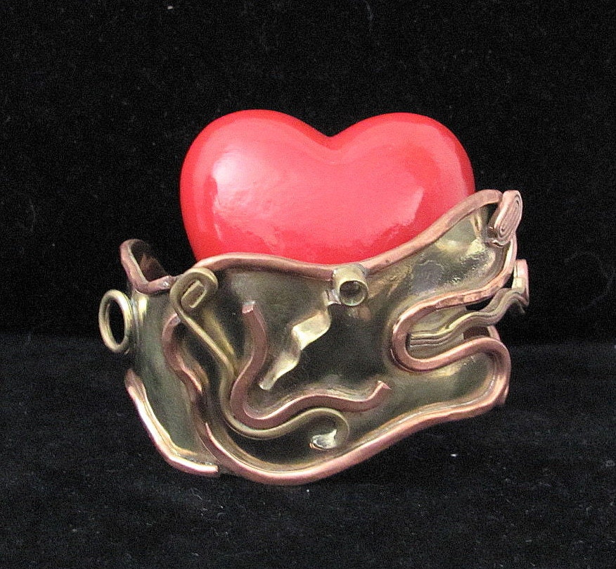 Vintage MAYA Mexico Brass and Copper Cuff / Arm Bracelet Asymmetrical Design