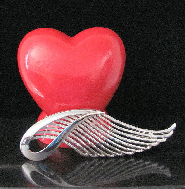 Vintage MONET Silvertone Wing Like Brooch - Long and Lean with Two Finishes