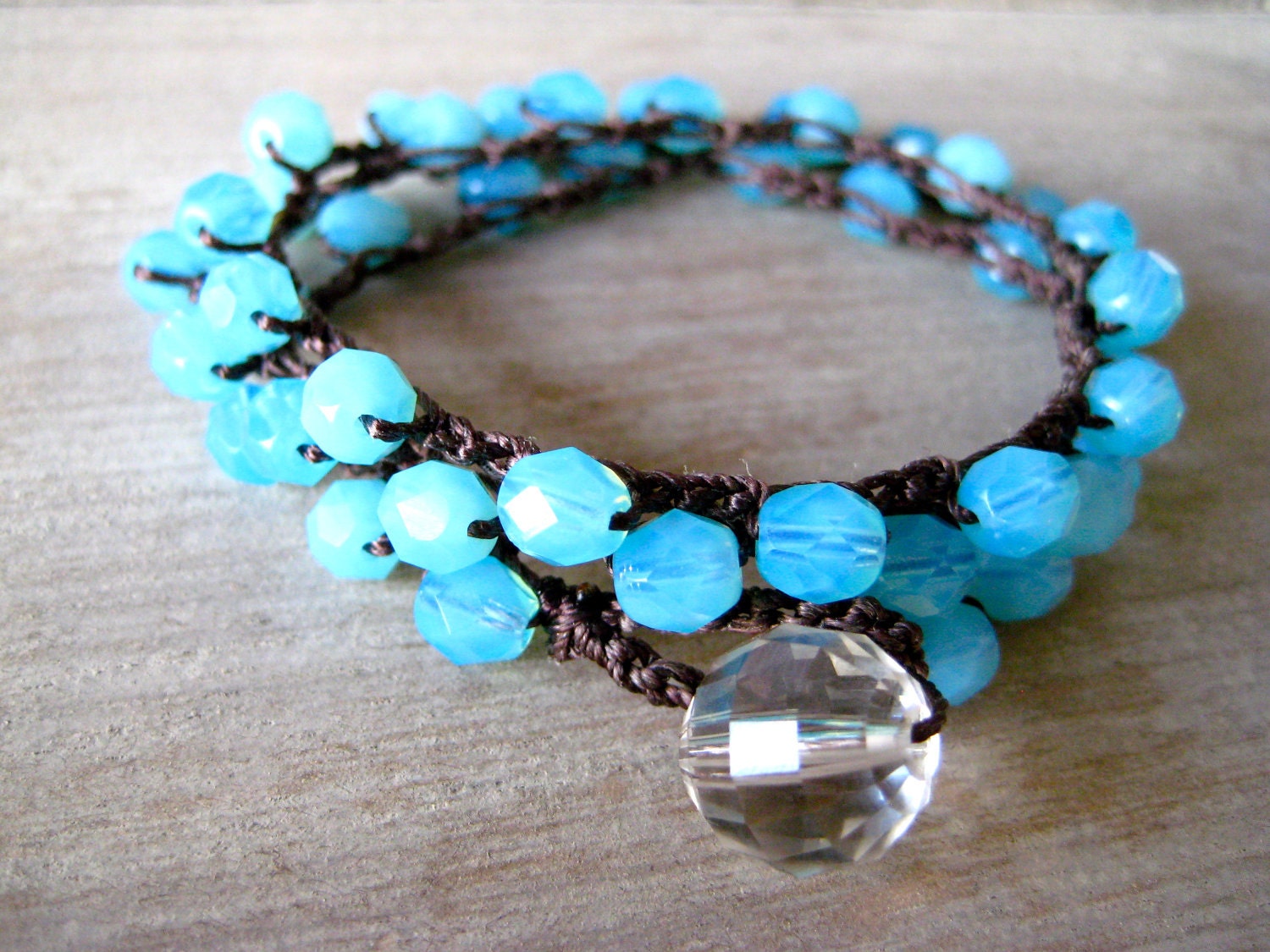 Boho Chic, 'Caribbean Summer,' crochet bracelet, baby blues, island style, spring, summer, beachy