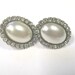 Vintage Oval Faux Pearl Crystal Screw Back Earrings in Silver tone metal, Perfect for the vintage bride