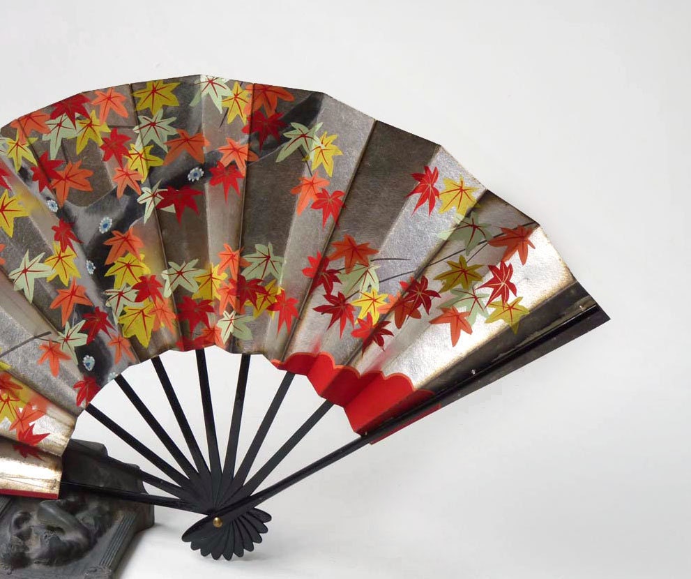 Hand painted Fan, Japanese, Two sided, Spring and Fall