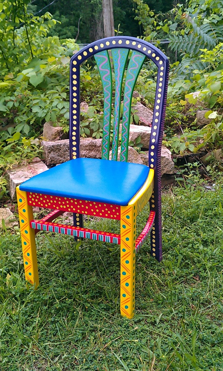 Hand Painted Furniture Chair Colorful Crazy Purple Back