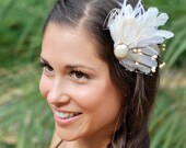 Ivory Bridal Head Piece Champagne Fascinator Art Deco Style Woodland Peacock Hair Piece Wedding Hair Clip - Made to Order - MAUREEN