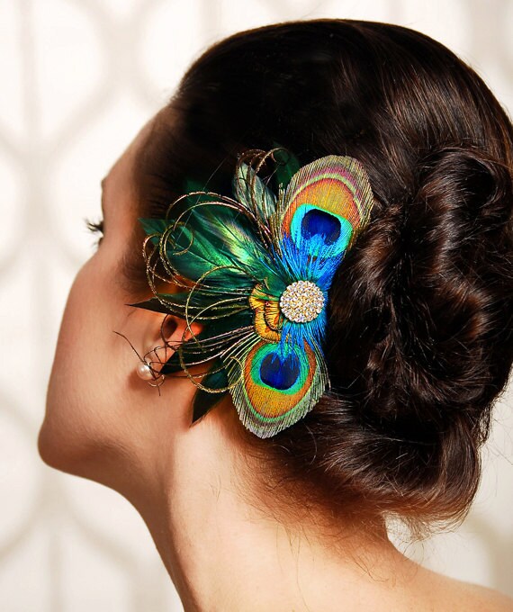 Peacock Feather Bridesmaid Hair Accessories by GildedShadows