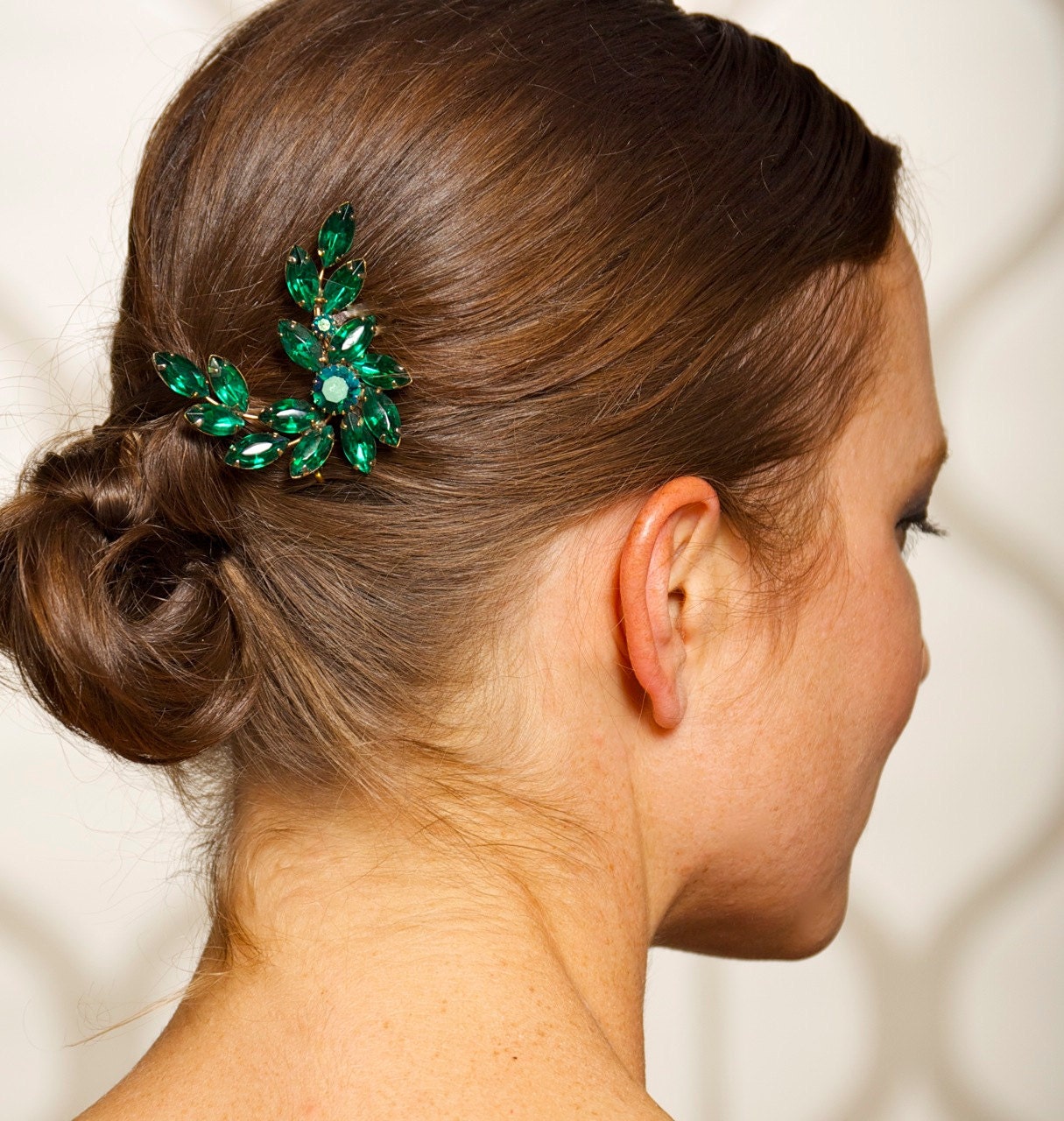 Emerald Green Teal Blue Art Deco Hair Comb, Vintage Bridal Comb, Bridal Hair Clip, Wedding Hair Brooch - One of a Kind and Ready to Ship