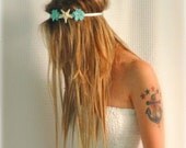 Sparkly Starfish Headband White Starfish aqua turquoise flowers & rhinestones