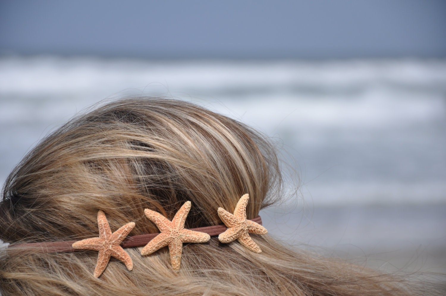Triple Starfish Headband Three Starfish on Elastic Headband Hippie Headwrap