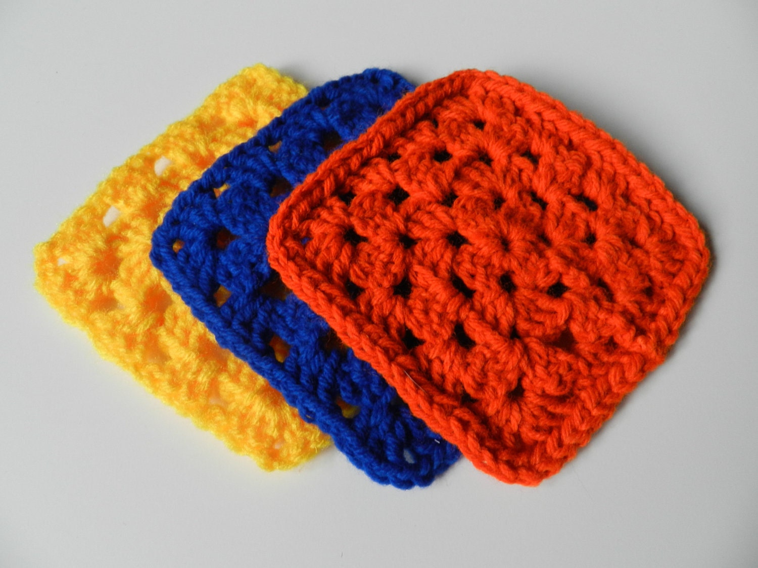Instant Crayola bright and colorful mod retro granny square 5 x 5 inch crochet coasters doilies hotpads