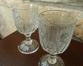Gorgeous 1920s 1930s Depression Era Iris and Herringbone Jeanette Glass Set of 2 Cordial Glasses