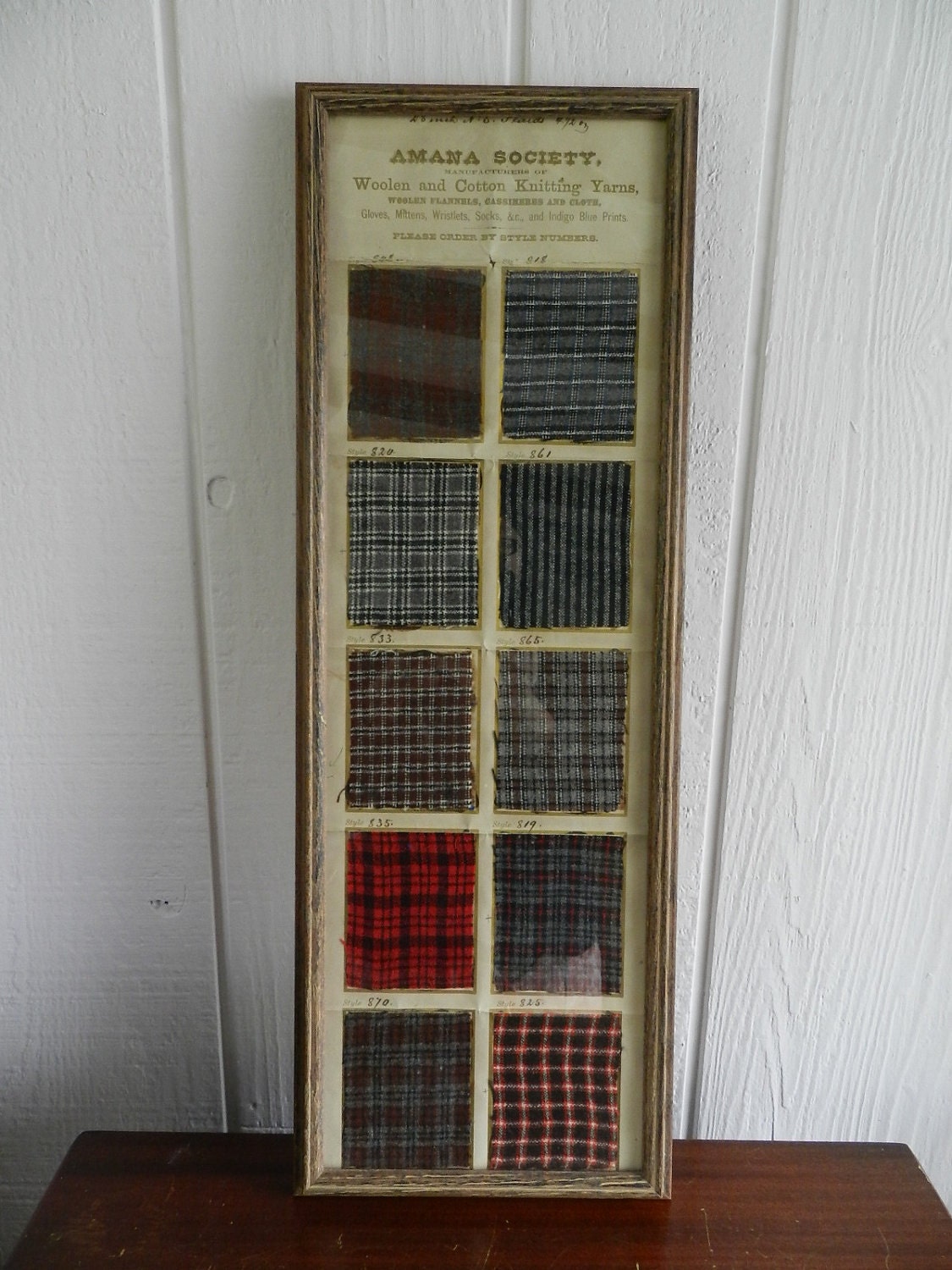 Vintage Woolen Plaid Fabric Swatches Framed Perfect for Mothers Day for Farmhouse Decor for Fabric Enthusiasts