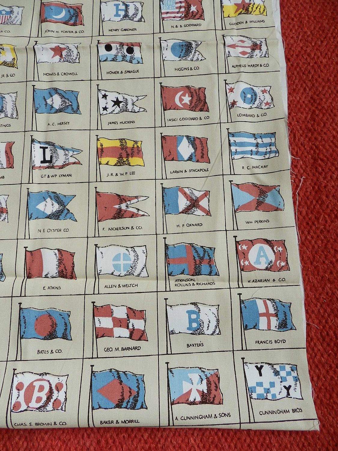 Vintage Nautical Ship Flags Merchants of Boston Schumacher Screen Print Medium Weight Cotton Fabric 2 pieces