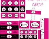DIVA Hot Pink Zebra Spa Printable birthday party Collection cupcake toppers favors Thank you tags Water bottle labels