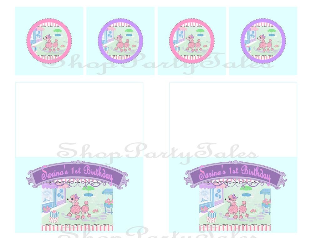 A Pink Poodle in Paris COLLECTION Ooh La La Cupcake toppers Party Favors Circles Water bottle food sweet table labels Printable PartyTales Il_570xn