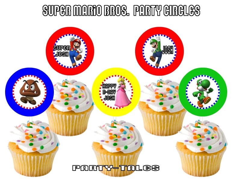 Super Mario Bros. wii Personalized Party circles Cupcake toppers Favors tags Birthday Boy Printable Digital File DIY Il_570xn