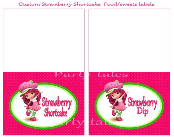 Strawberry Shortcake Custom FOOD SWEETS Table LABELS Birthday Party Printable PartyTales Il_570xn