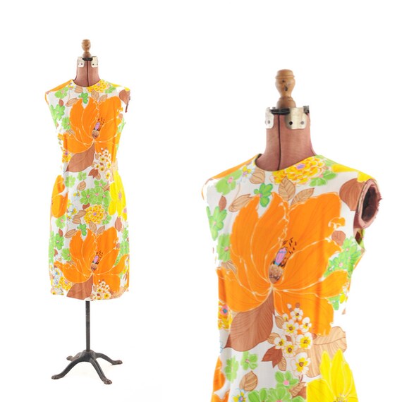Vintage 1960's Orange Sunrise Resort Cotton Party Sun Dress L