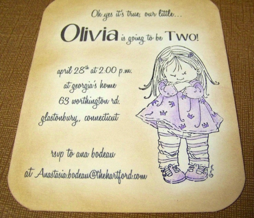 Second Birthday Invitations - Baby Girl - Toddler - Vintage Appearance - Set of 5