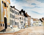France Art Print French Street Scene  No 2 - Pen and Ink and Watercolor 8 x 10