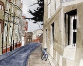 Fine Art Print St Andrews Street England Pen and Ink Watercolor -  8 x 10