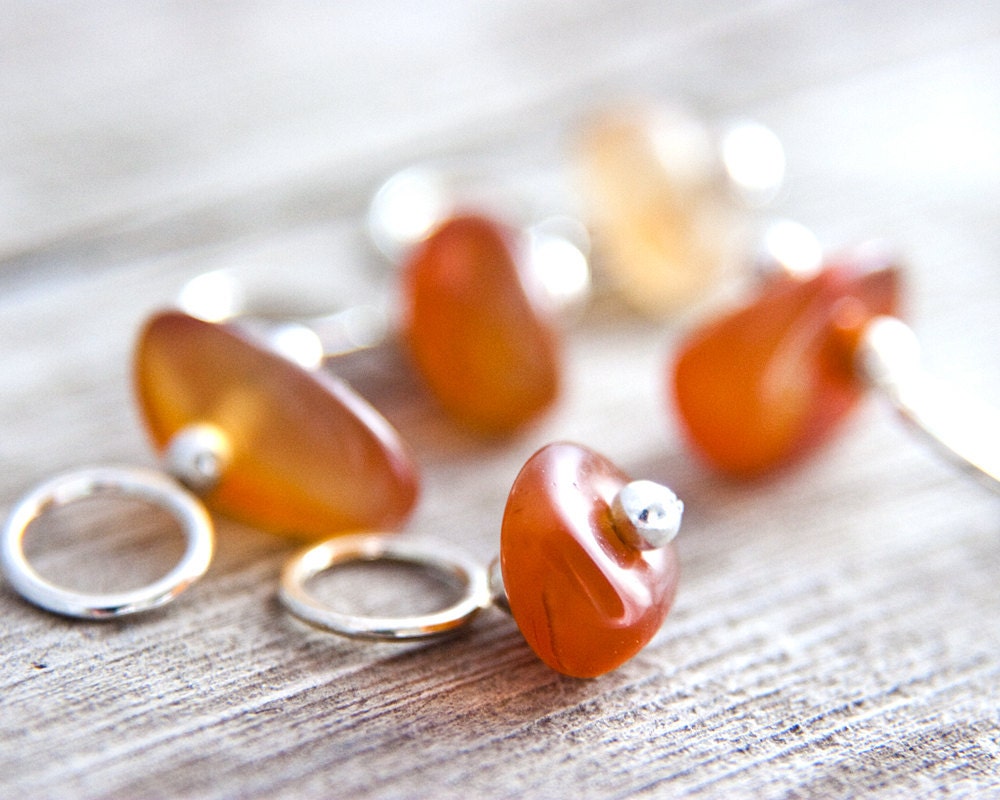 Snag Free Stitch Markers in Burnt Orange Agate Gemstone Set of 5, Red, Brown, Cream