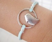 Charm Bracelet Womens Bracelet Girls Bracelet Bangle Soft Blue Imitation leather Silvery Bird Bracelet B066-2