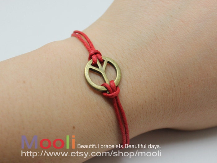 Adjustable Anti-war Peaceful Peace Sign Bracelet Red Rope Bracelet B534