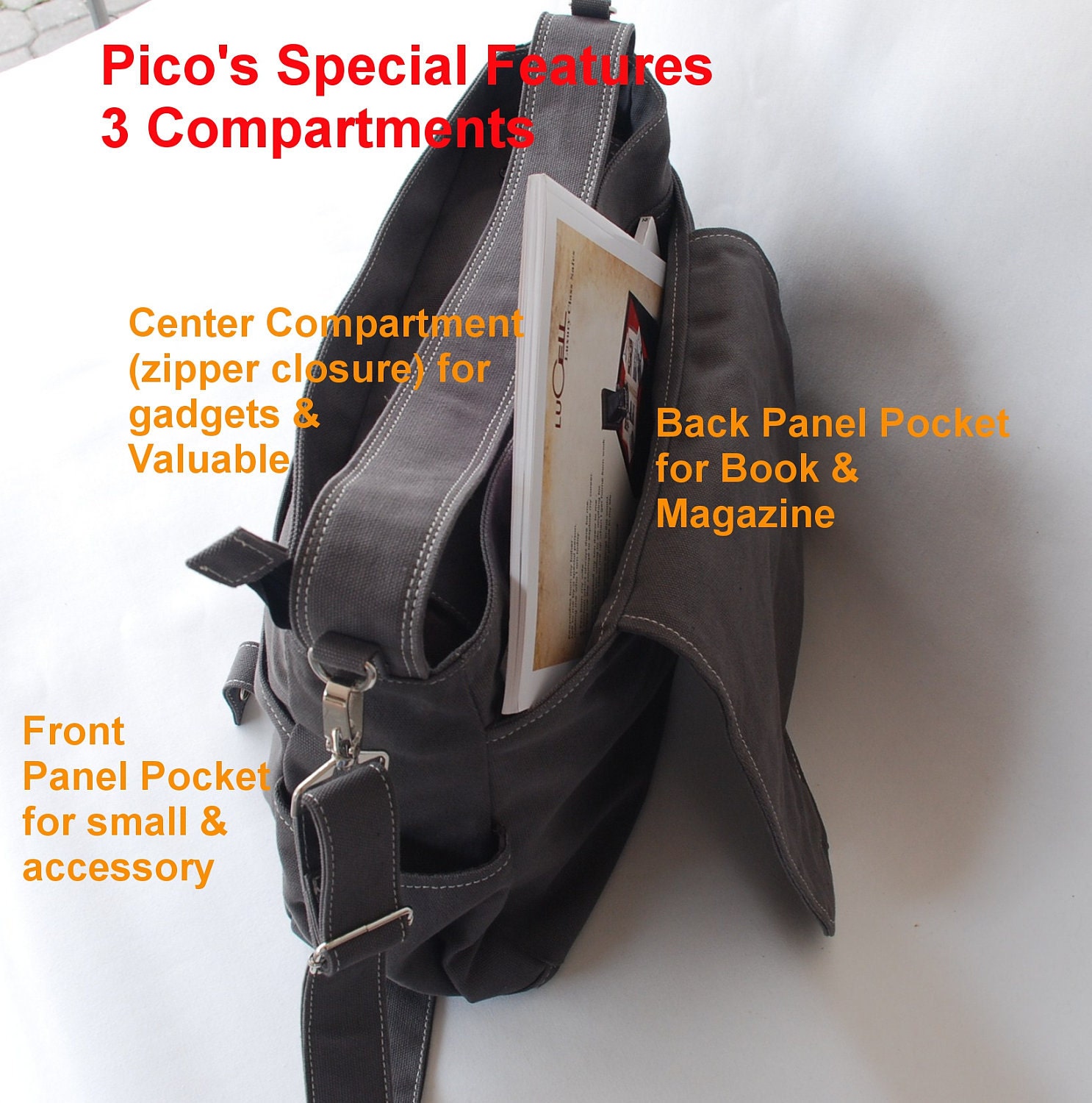 Fathers Day SALE 20% - Pico in Dark Grey (Water Resistant) Laptop / Messenger / tote / Diaper / Handbag / School / Travel / Wallet