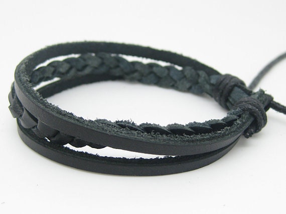 jewelry bangle leather bracelet woven bracelet women bracelet men bracelet unisex  bracelet With Black Leather Woven 1SZ-LH-045