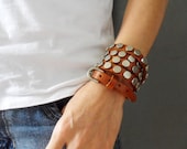 jewelry bangle buckle bracelet leather bracelet men bracelet metal bracelet With Brown leather and Metal Rivet  1SZ-LH-303