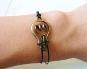 jewelry bangle bulb bracelet leather bracelet girls bracelet women bracelet with antique bronze and leather cuff  bracelet wrist SH-0183