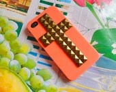 bronze pyramid stud orange Hard Case Cover For Apple iPhone 4,4S ,iPhone 4 Case, iPhone 4s Case, iPhone 4 Hard Case,  case-045