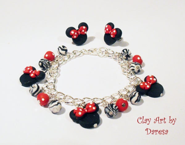 Minnie inspired charm bracelet and earrings