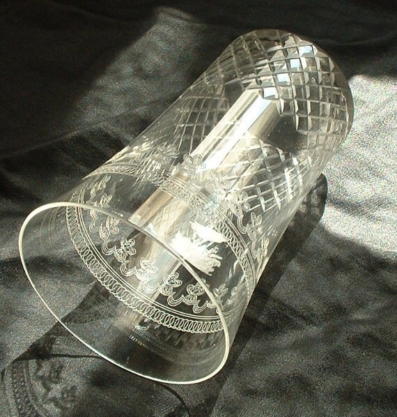Victorian etched fine glass drinking glass by fisfinds on Etsy