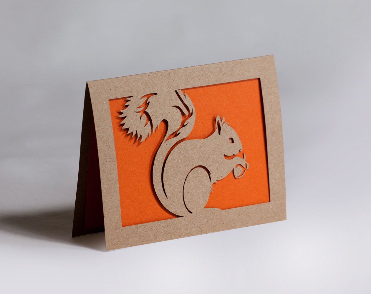 Squirrel Card of Cut Paper in Kraft Brown and Orange - starflycreations