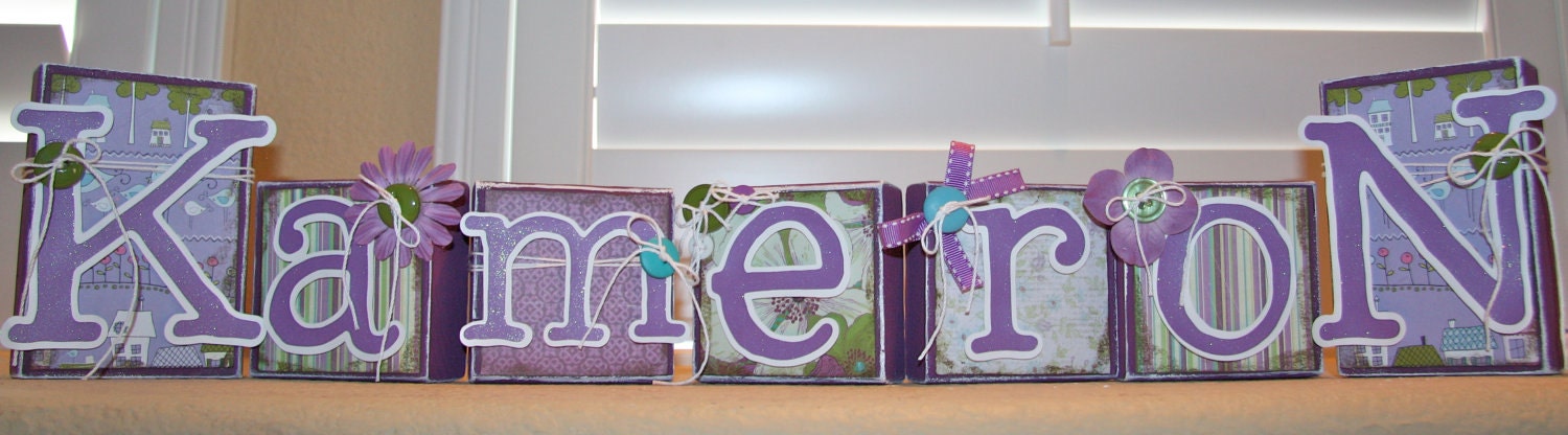 Personalized Boutique Custom Boys/Girls Baby Child Name Wood Block Letters Name Blocks I Dream in Purple Boutique Custom Name Block Set